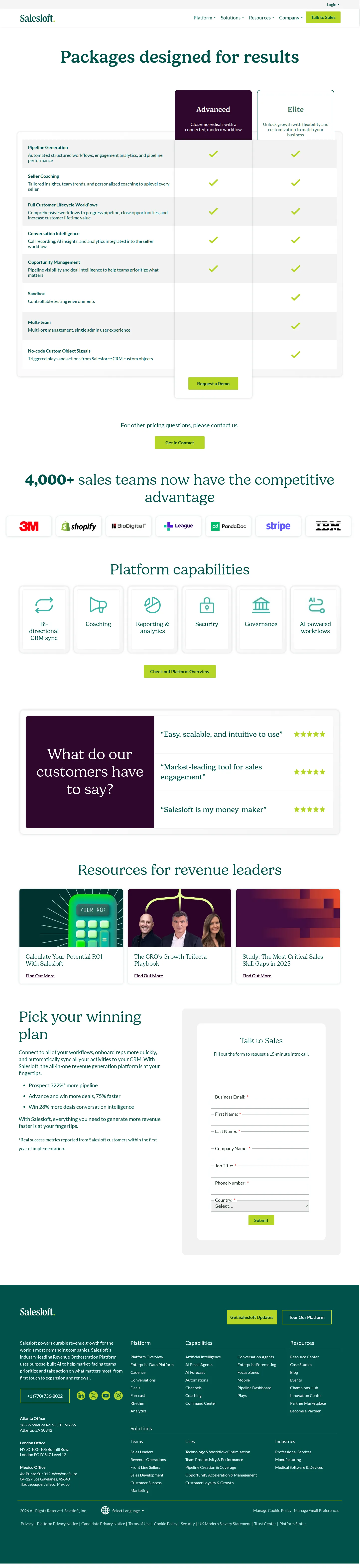 Two published packages: Advanced & Elite (gated) - The live pricing page presents two named packages, Advanced and Elite, as a feat