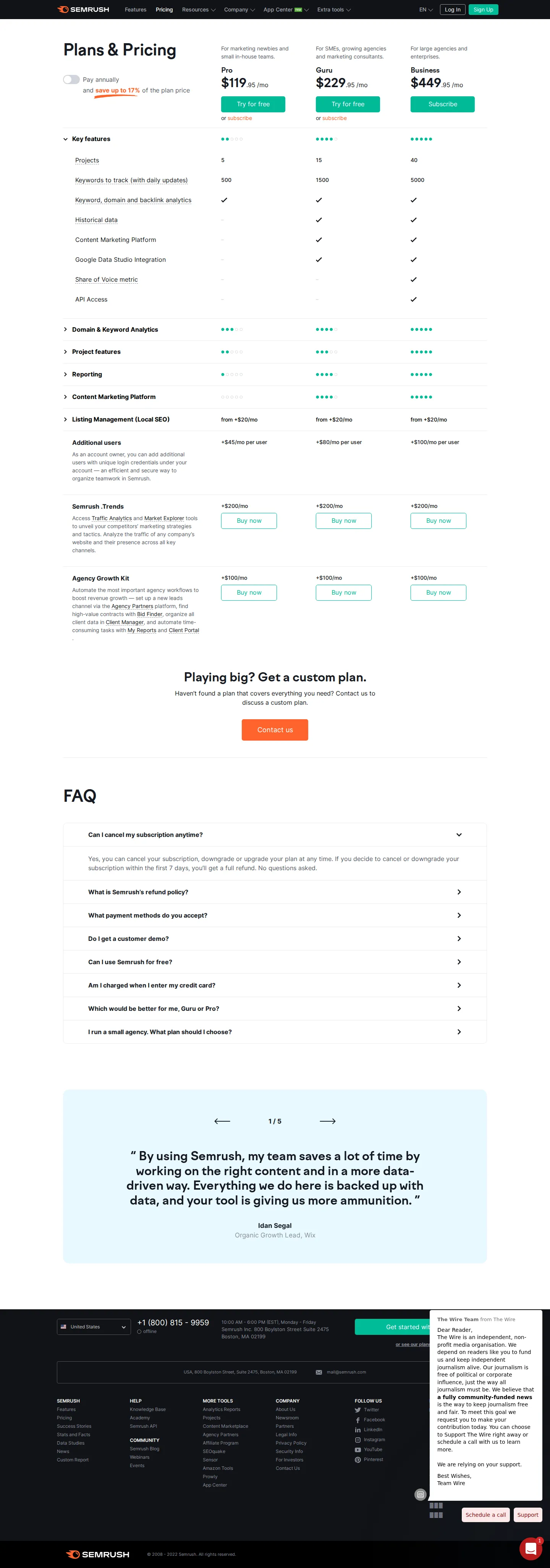 Long-standing Pro / Guru / Business three-tier - Core plans were Pro $119.95/mo, Guru $229.95/mo and Business $449.95/mo (monthly