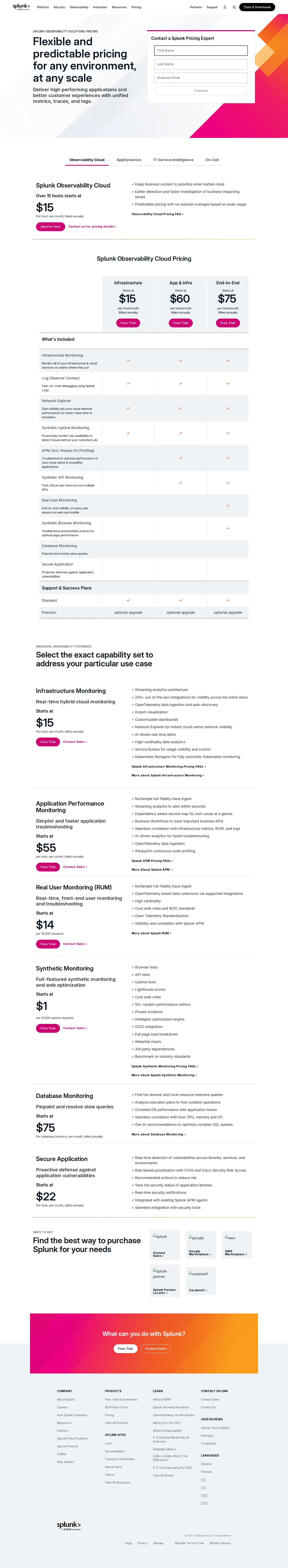 Observability Cloud unbundled into three published tiers plus a Cisco-telemetry discount - As captured live, Splunk Observability Cloud now publishes three self-serve tier