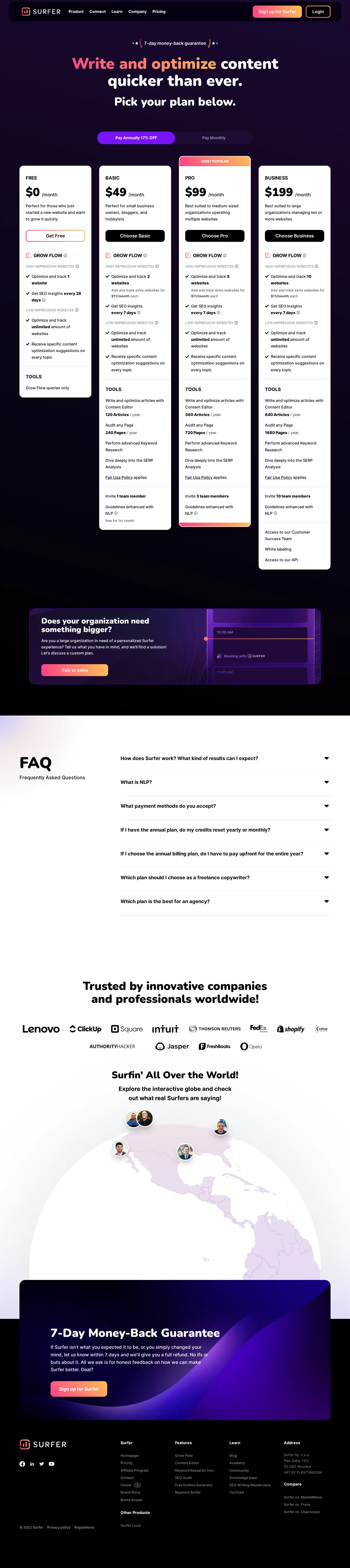 Free tier added; metering shifts to articles/year + per-website add-on - A Free $0 tier (Grow Flow only) added. Prices held at $49/$99/$199 but the value