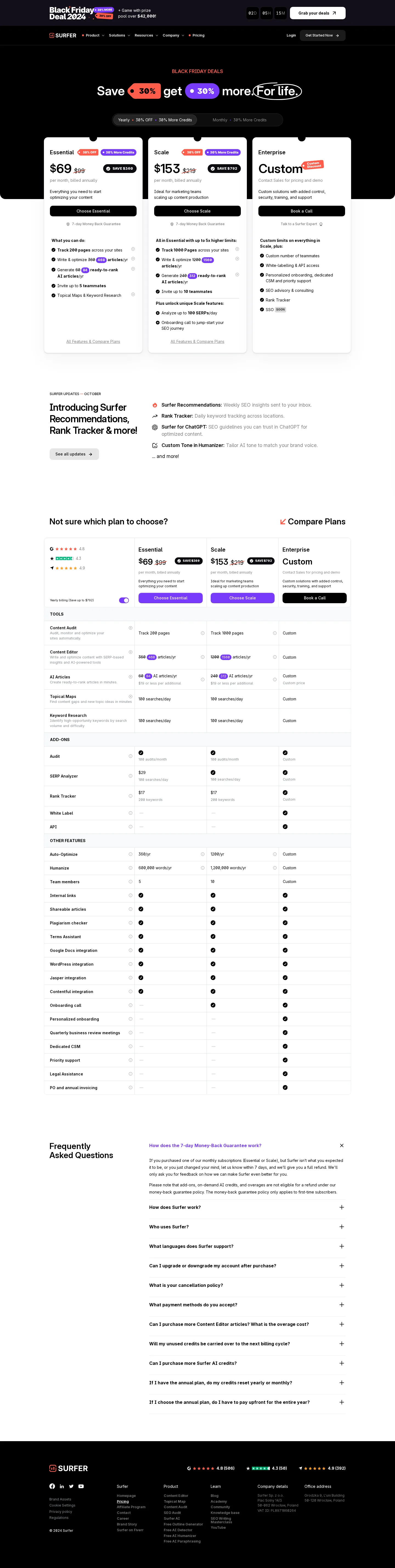 Consolidated to Essential/Scale/Enterprise with annualized article framing - Scale AI folded into the AI-included plans, leaving Essential $99, Scale $219, E