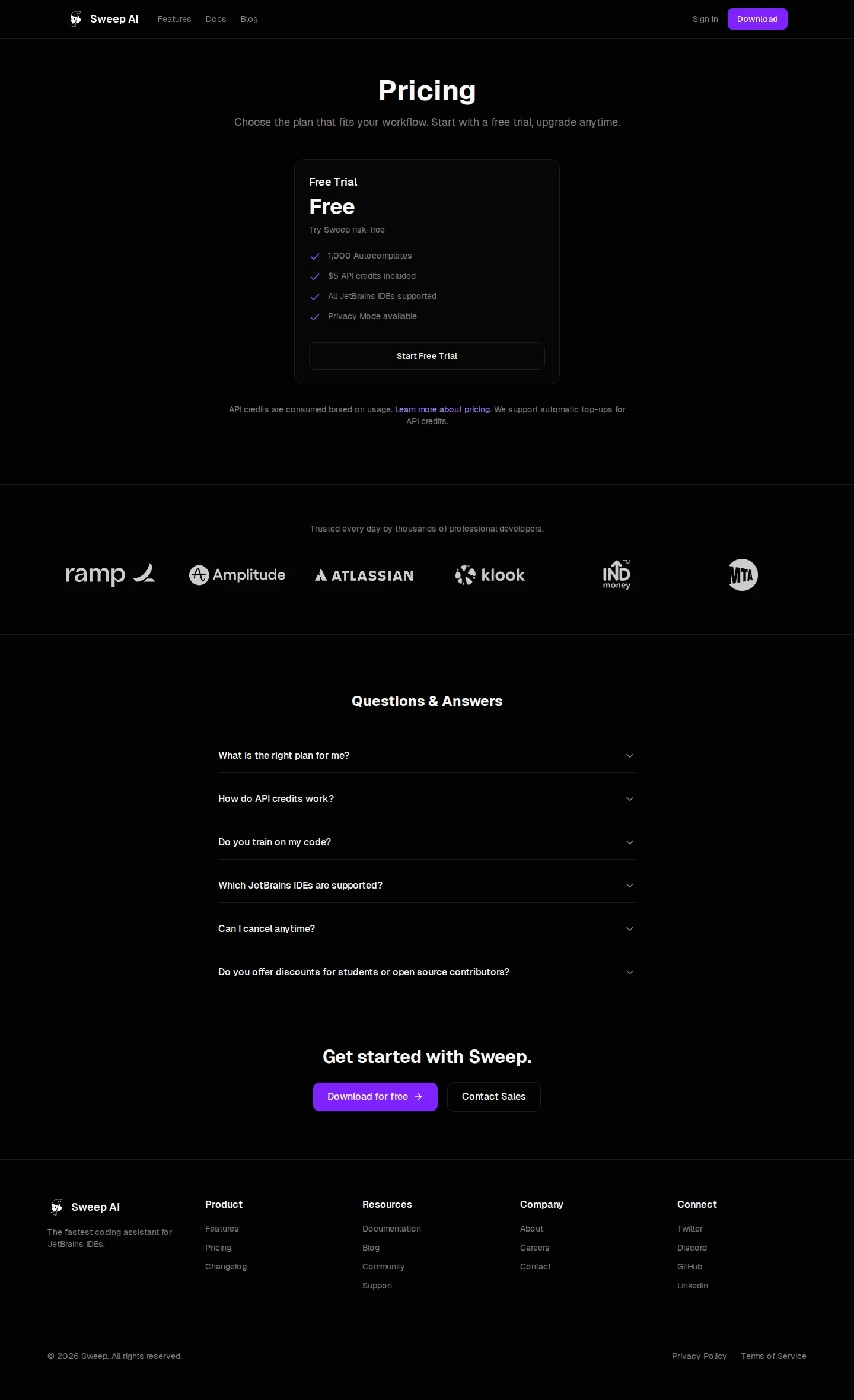 Free Trial + Basic/Pro/Ultra seats with API credits - Current public rate card: Free Trial (1,000 autocompletes, $5 credits), Basic $1
