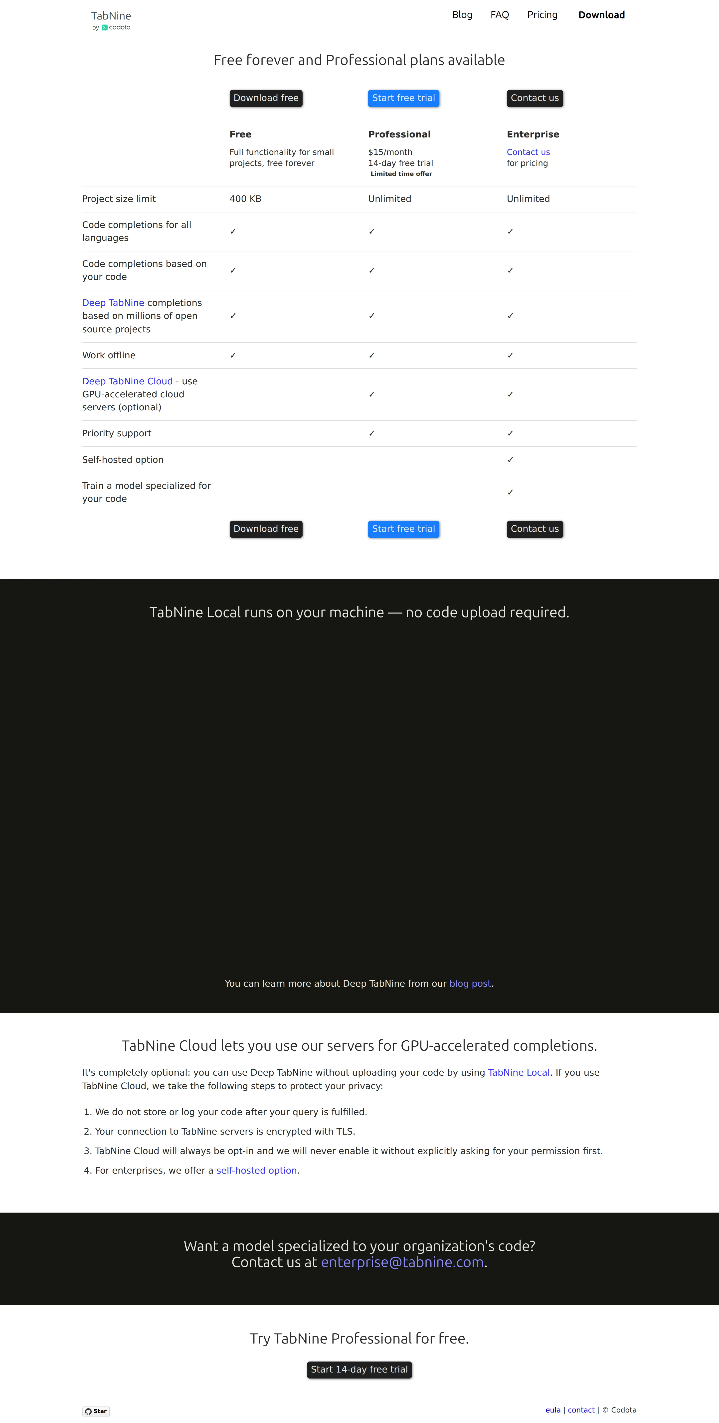 Free forever + Professional $15/month - Wayback snapshot (2020-06-09) shows a freemium structure: 'Free forever' local c
