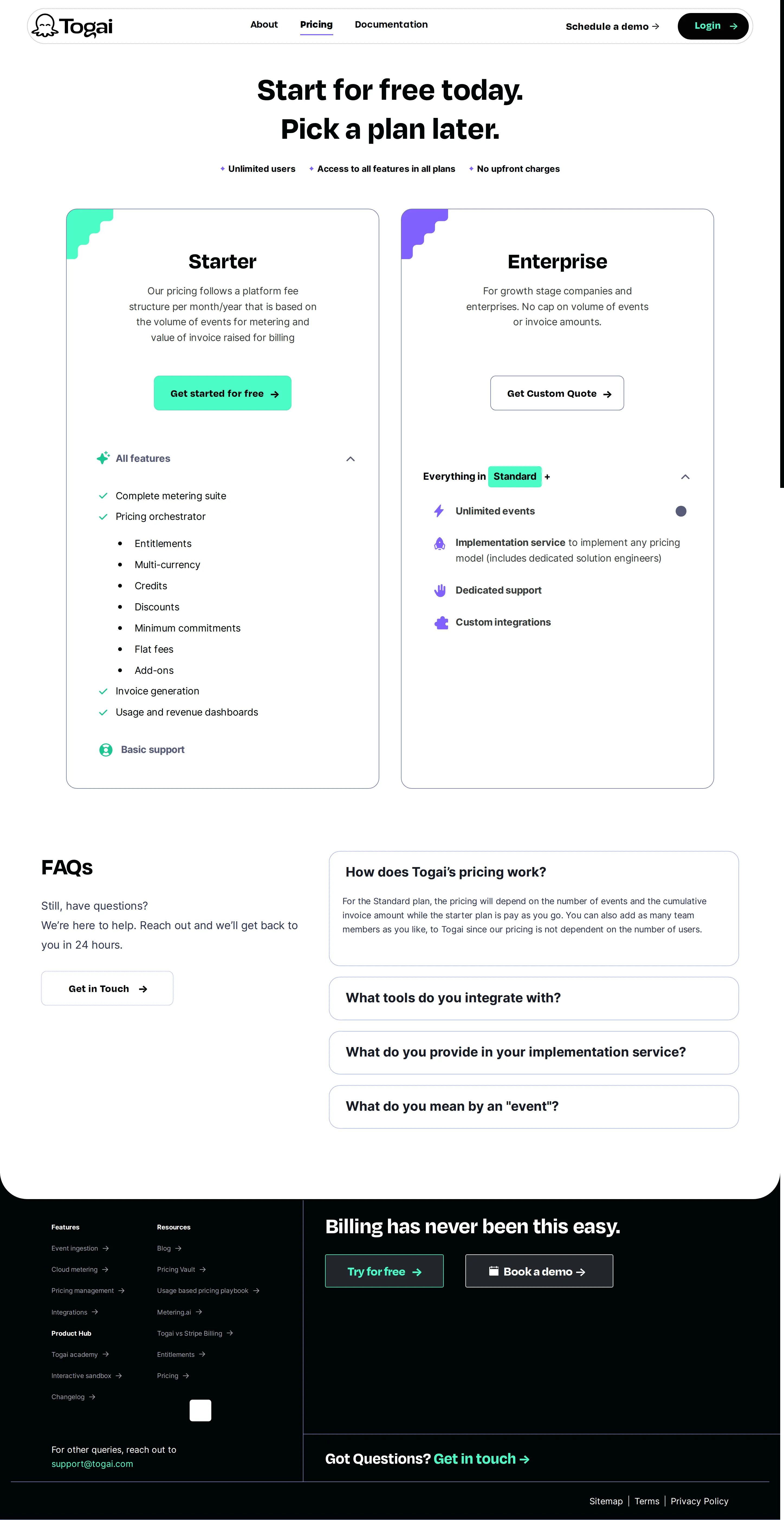 Gated two-tier pricing: free Starter + custom Enterprise - Archived pricing page shows two tier cards with no dollar amounts: a free Starte