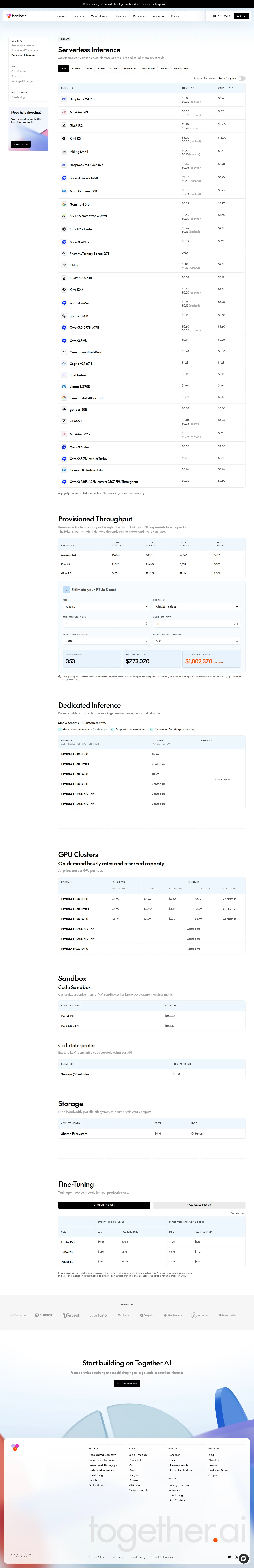 Compute rate card flat a fourth straight week; Qwen3.8-2.4T-A95B and Inkling Small added - Together's full compute rate card — GPU Clusters, Dedicated Inference, Provision