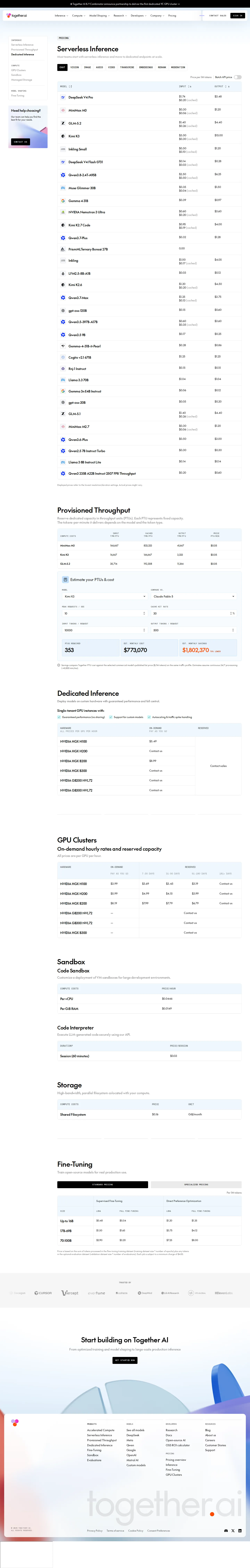 Compute rate card flat a fifth straight capture; Cogito v2.1 671B, Rnj-1 Instruct, and Inkling Small's dual-meter billing confirmed - A full per-tab re-capture (Chat, Image, Audio, Video, Transcribe, Specialized Fi