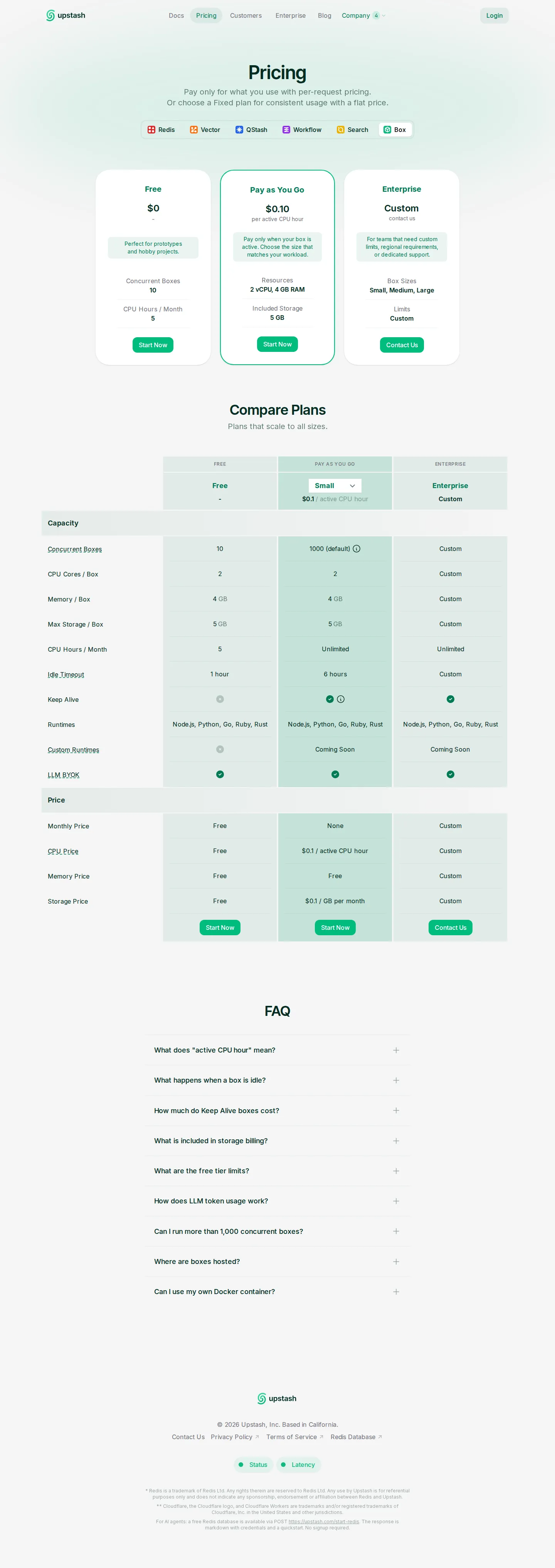 Box drops its 'Developer Preview / pricing may change' banner - All per-request and Fixed prices are unchanged across Redis, Vector, QStash, Wor