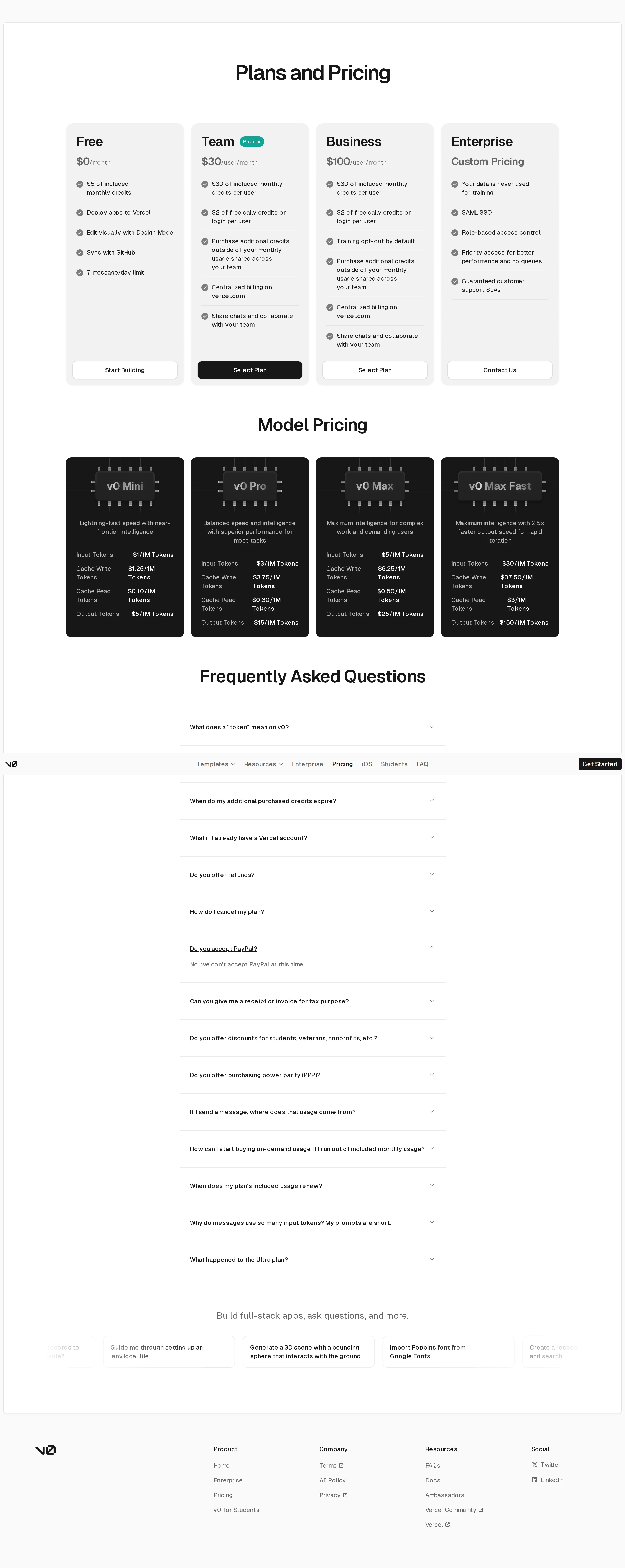 Premium $20/mo sunset; v0 Max Fast model added - The $20/mo Premium individual plan is removed from the pricing page (legacy, clo