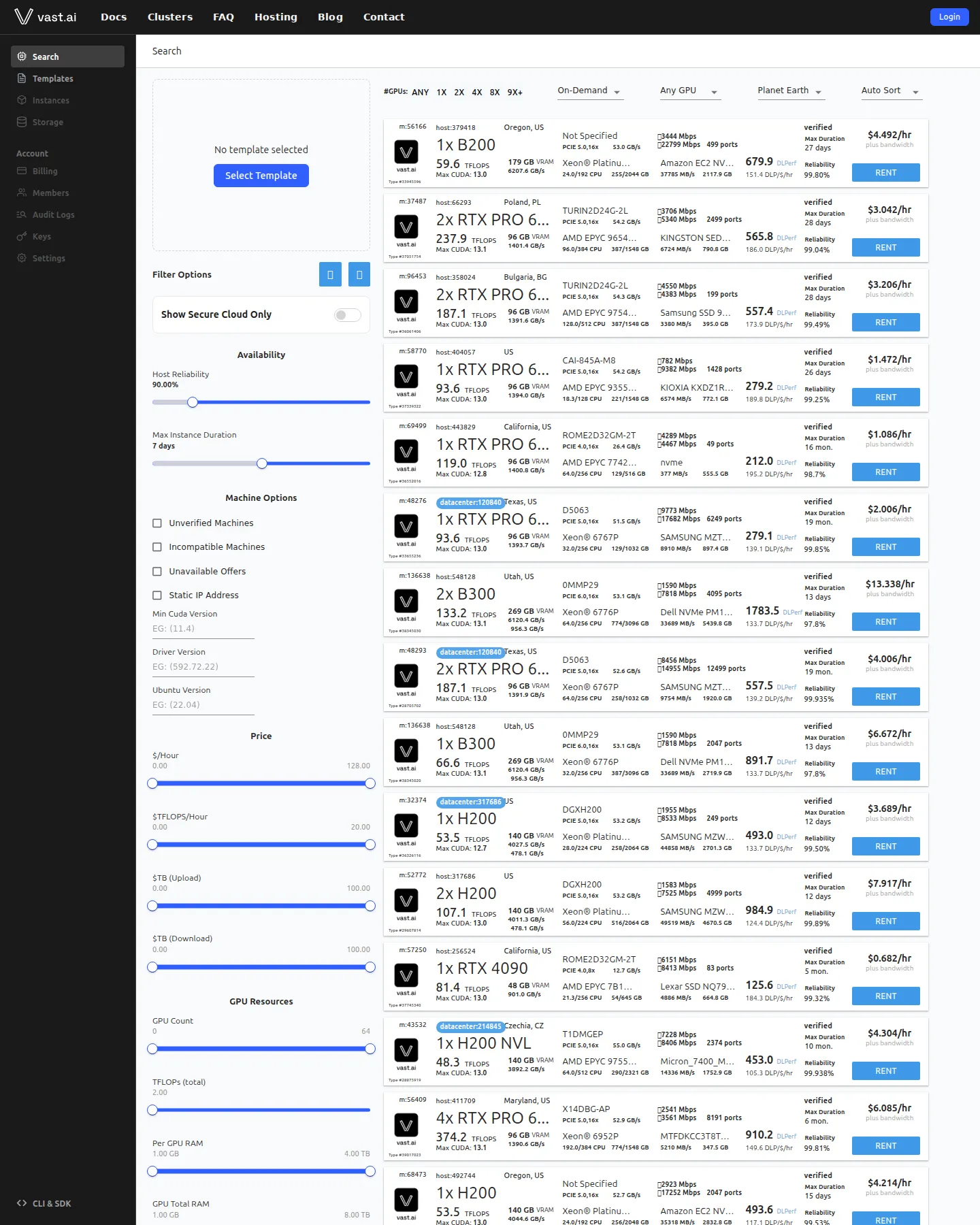 Live marketplace rates — on-demand, interruptible, reserved, serverless - Captured live console marketplace rates and the documented three-component cost 