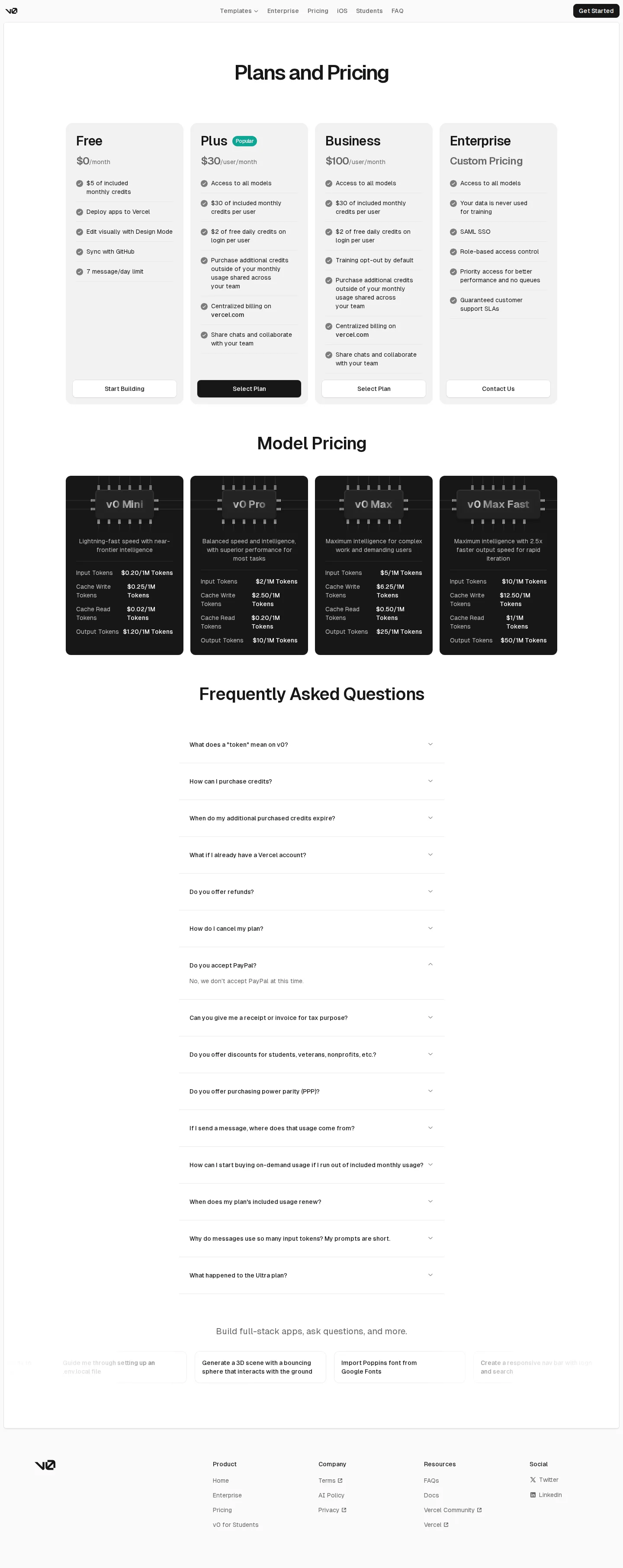 v0 Mini/Pro Token Price Cuts + Trace Drains, Custom Environments Pricing, Sandbox Quota Increase - v0 Mini and v0 Pro token prices are cut (Mini input $1→$0.20, output $5→$1.20; P