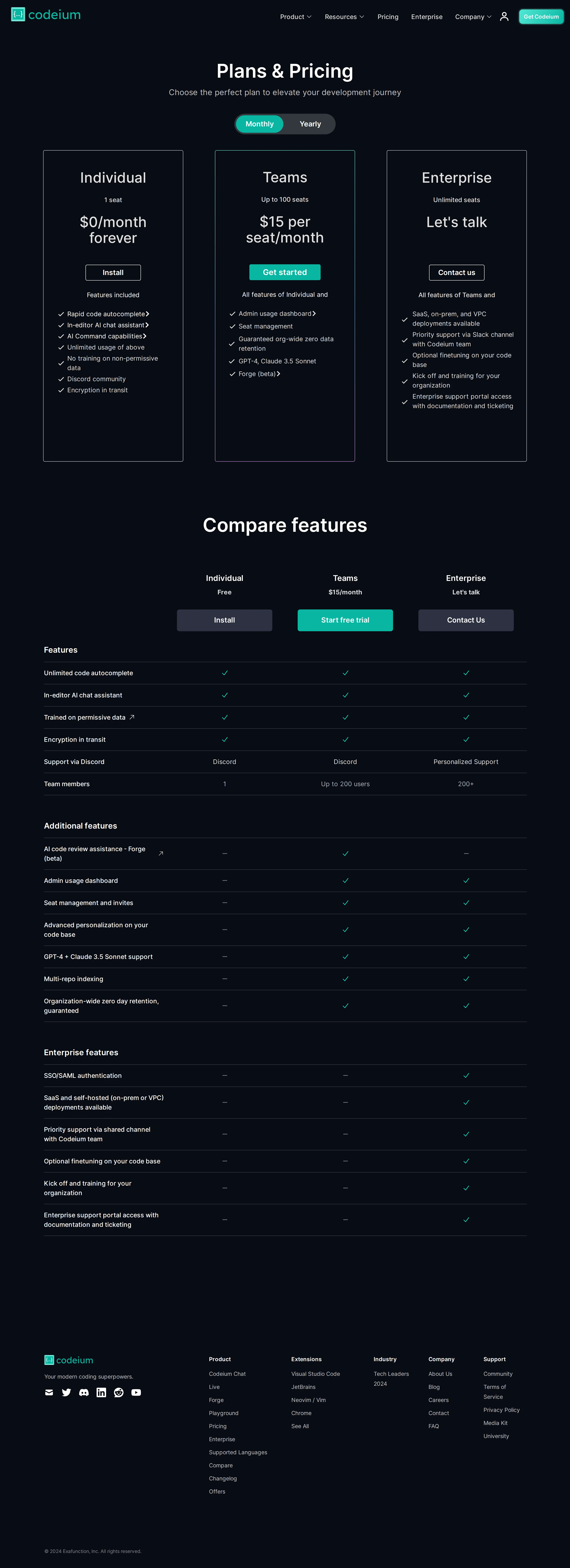 Teams tier at $15/seat introduced - Individual remained $0/forever with unlimited autocomplete and chat. A paid Team