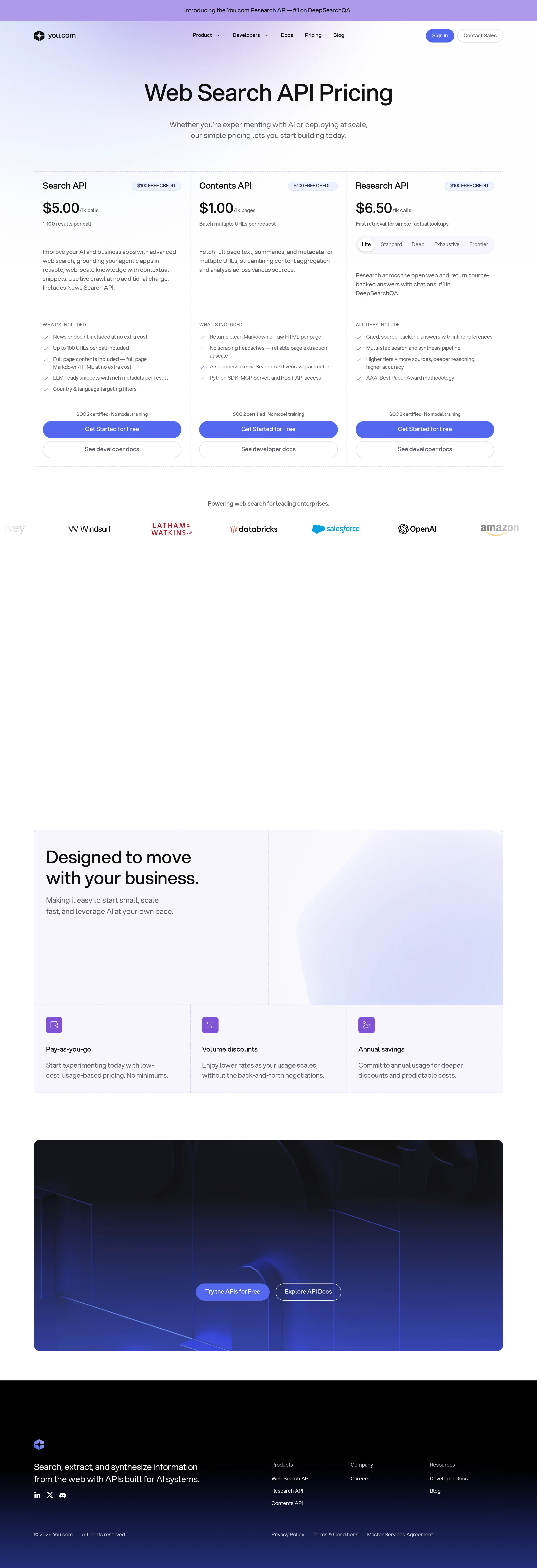Major price cuts: Search to $5, Contents to $1; page retitled - The page was retitled 'Web Search API Pricing' and consolidated to three cards. 
