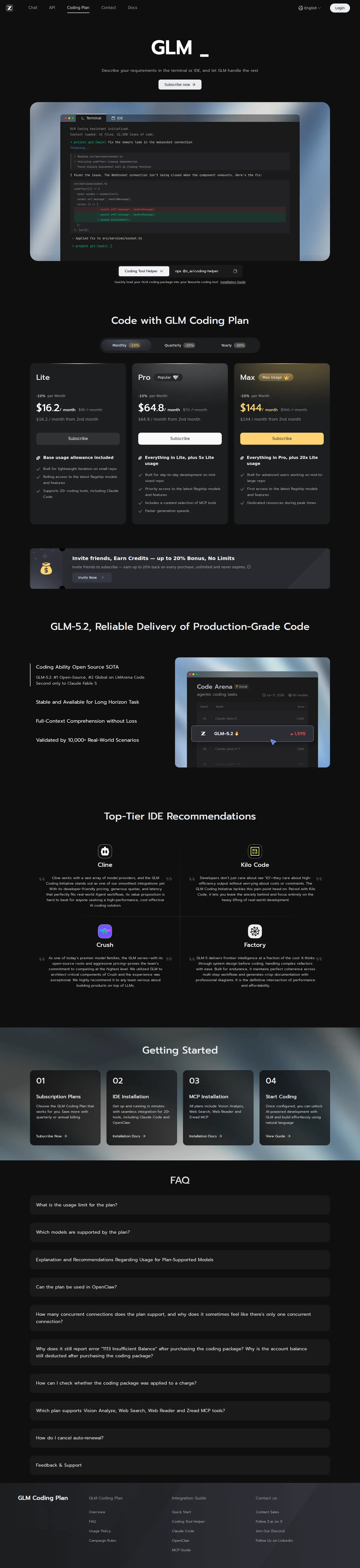 GLM Coding Plan repriced to $18/$72/$160 and the API card expands to GLM-5.2 - The GLM Coding Plan moves from a quarterly ~$10/$30/$80-a-month card to list pri