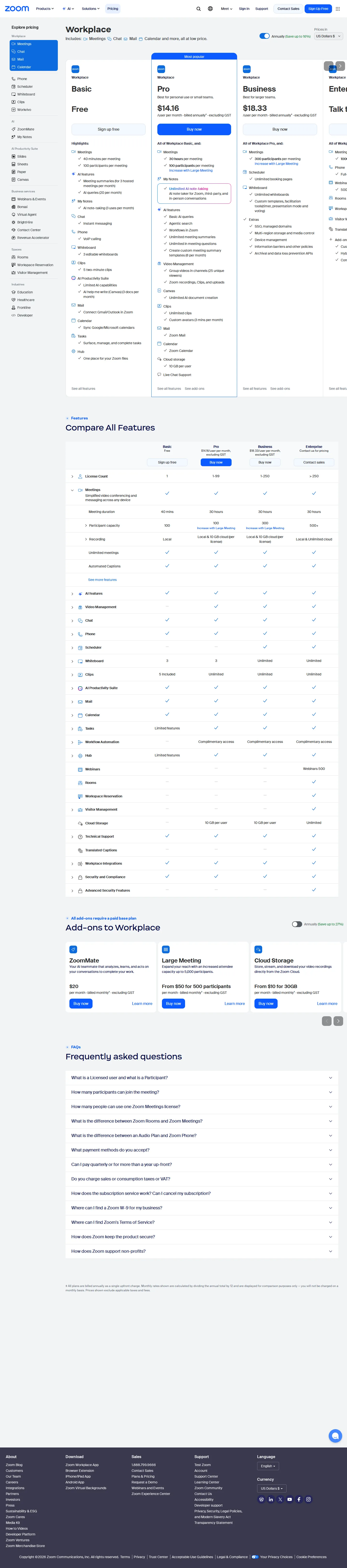 Baseline pricing capture - First full Blueprint capture of Zoom's Workplace, Phone, Contact Center, Rooms, 