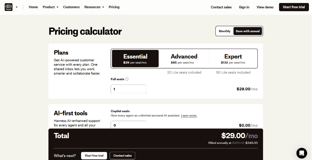 Intercom Pricing Calculator